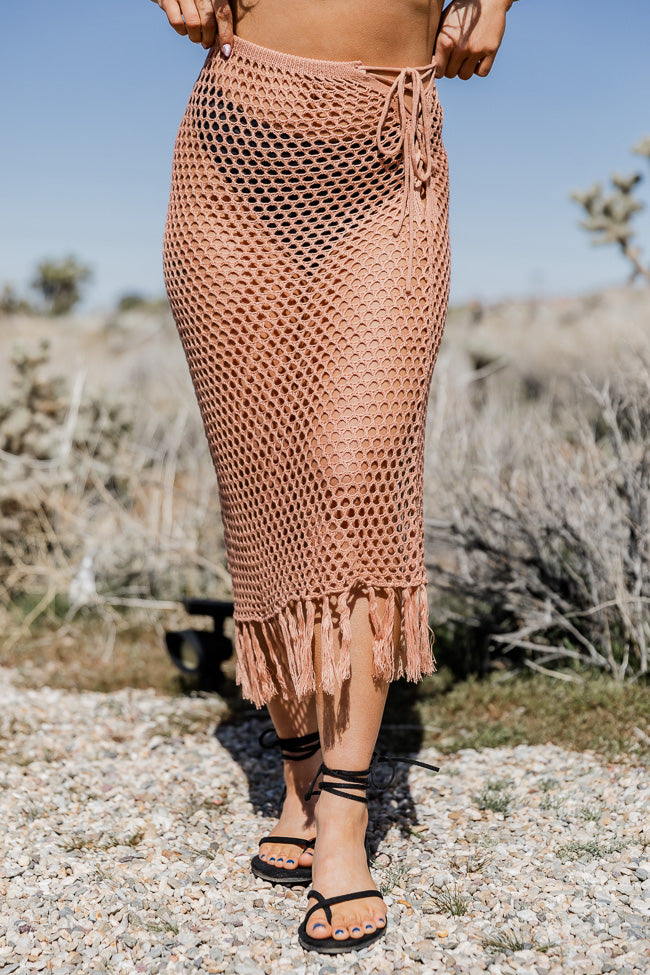 Young Wild And Free Copper Crochet Midi Skirt With Fringe Hem FINAL SALE Get To Buy For Sale