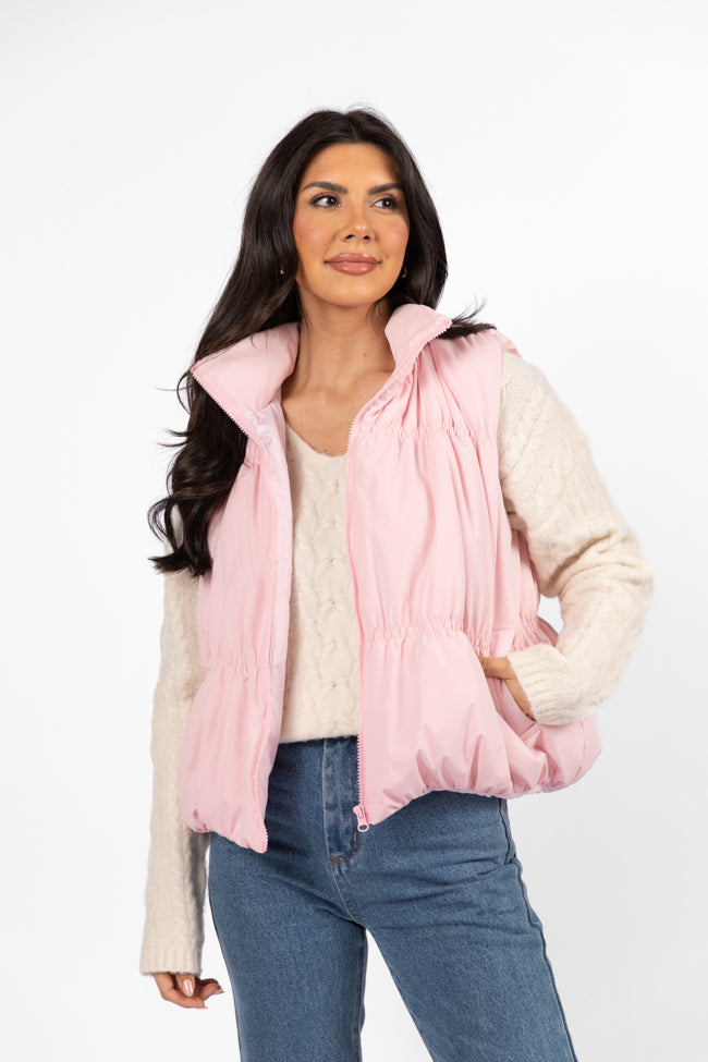 Mountain High Light Pink Ruched Puffer Vest Discount Recommend