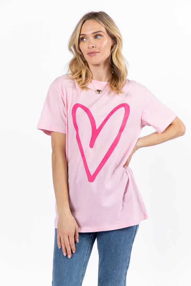 Heart Sketch Light Pink Oversized Graphic Tee Limited Edition Online