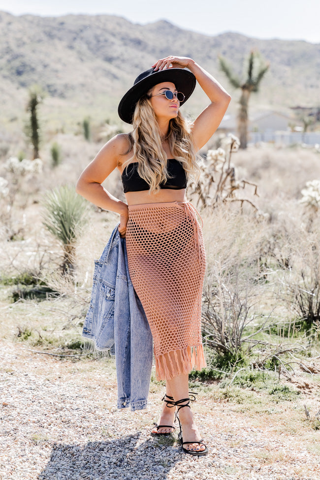 Young Wild And Free Copper Crochet Midi Skirt With Fringe Hem FINAL SALE Get To Buy For Sale