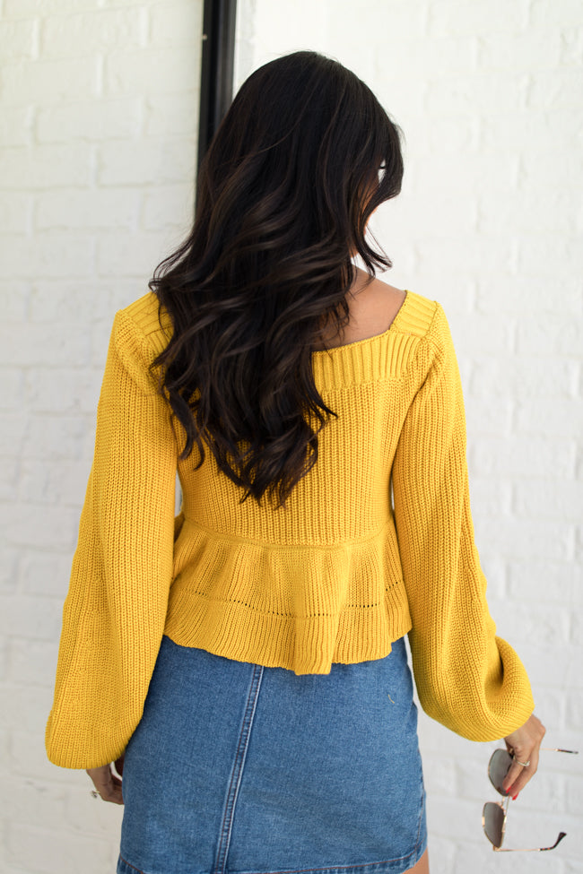 Find Your Way Mustard Ruffle Hem V-Neck Sweater FINAL SALE Buy Cheap Largest Supplier