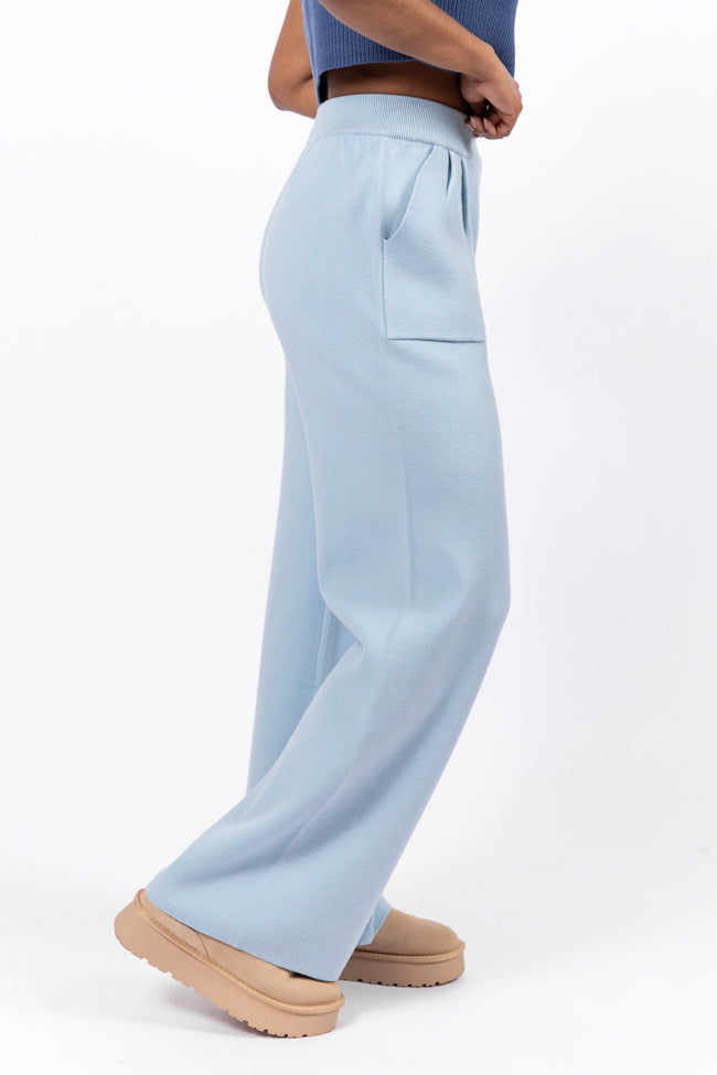 Let's Debrief Light Blue Wide Leg Sweater Pants SALE