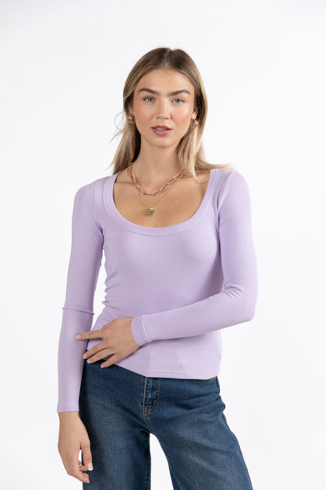 Make Your Choice Lilac Ribbed Scoop Neck Long Sleeve Tee Websites Online