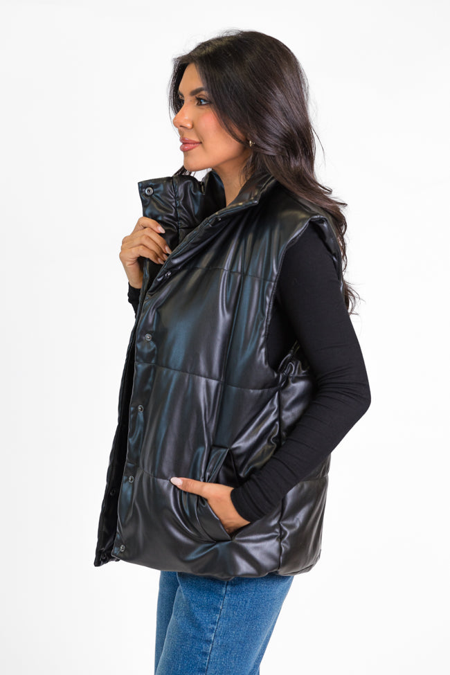 Wilder Days Black Faux Leather Puffer Vest FINAL SALE Best Wholesale Sale Online