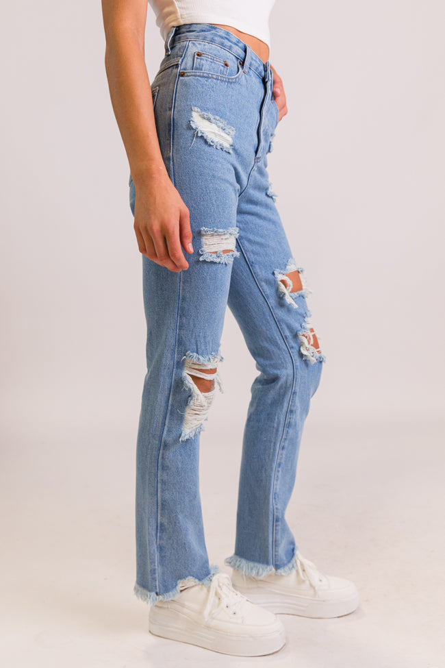 Megan Light Wash Distressed Straight Leg Mom Jeans Outlet Free Shipping Authentic