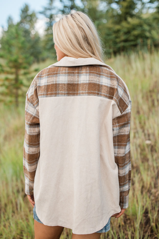 Talking My Language Beige and Brown Plaid Sleeve Shacket FINAL SALE Discount Big Sale