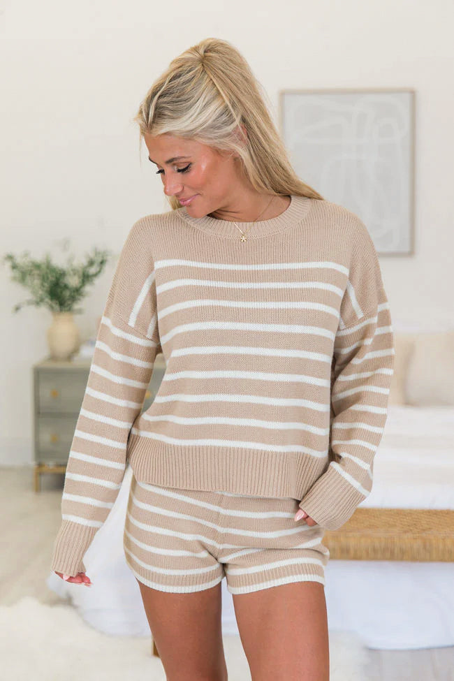 What Goes Around Taupe Striped Sweater Lounge Set SALE Cheap Sale Big Sale