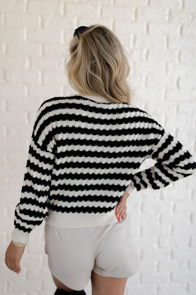 Just Say When Black and Ivory Striped Textured Cardigan FINAL SALE Enjoy Online