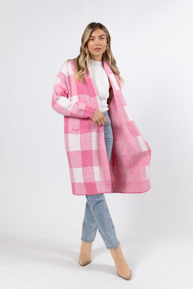 News To Me Pink Plaid Sweater Coat Largest Supplier For Sale