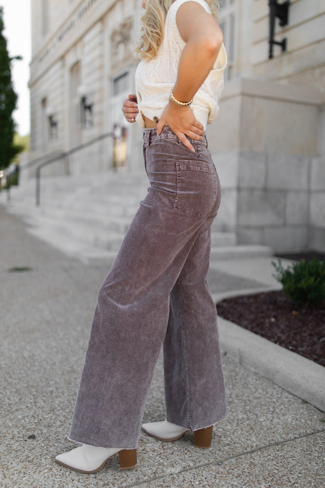 Got My Closure Brown Acid Wash Corduroy Wide Leg Pants FINAL SALE Online Online For Sale