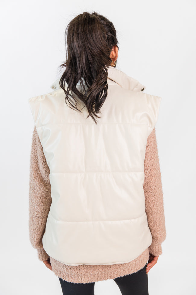 Wilder Days Cream Faux Leather Puffer Vest FINAL SALE Cheapest Pice