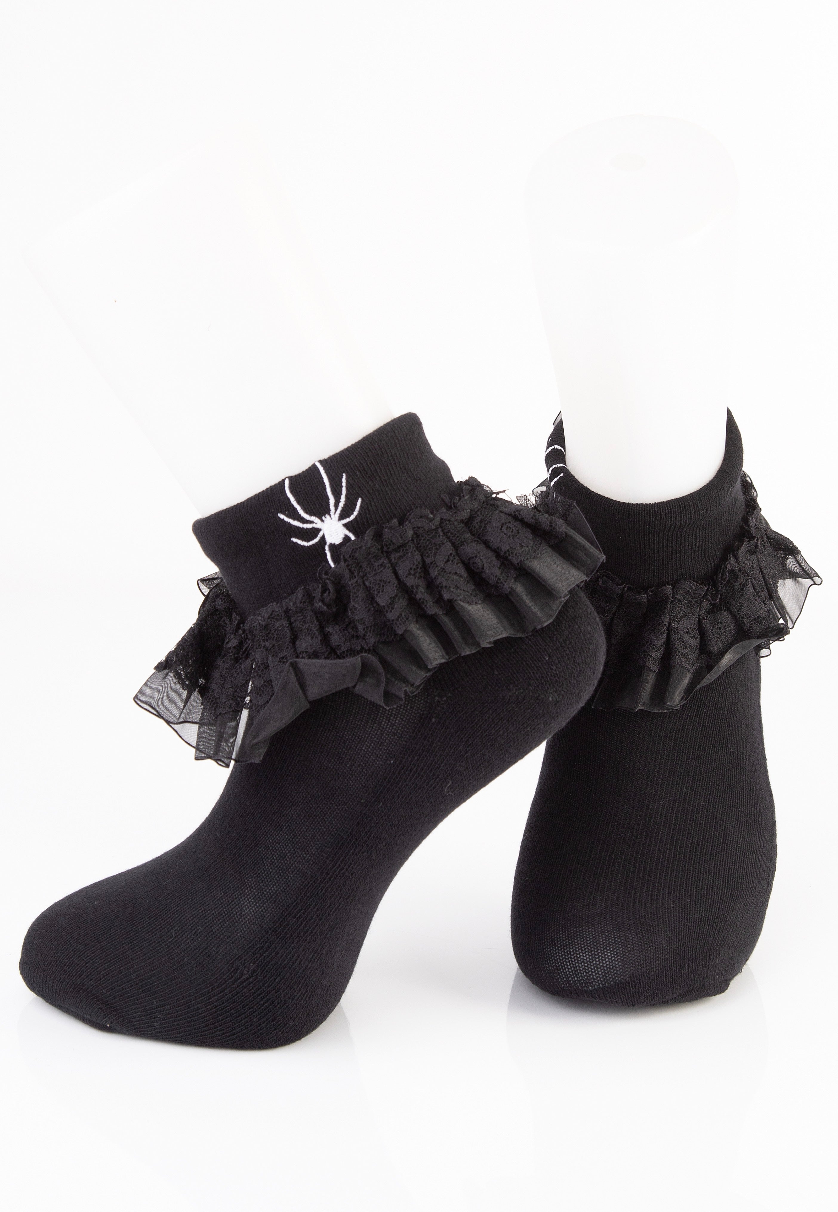 Sourpuss Clothing - Spider Embroidered Ruffle Black - Socks Clearance Manchester