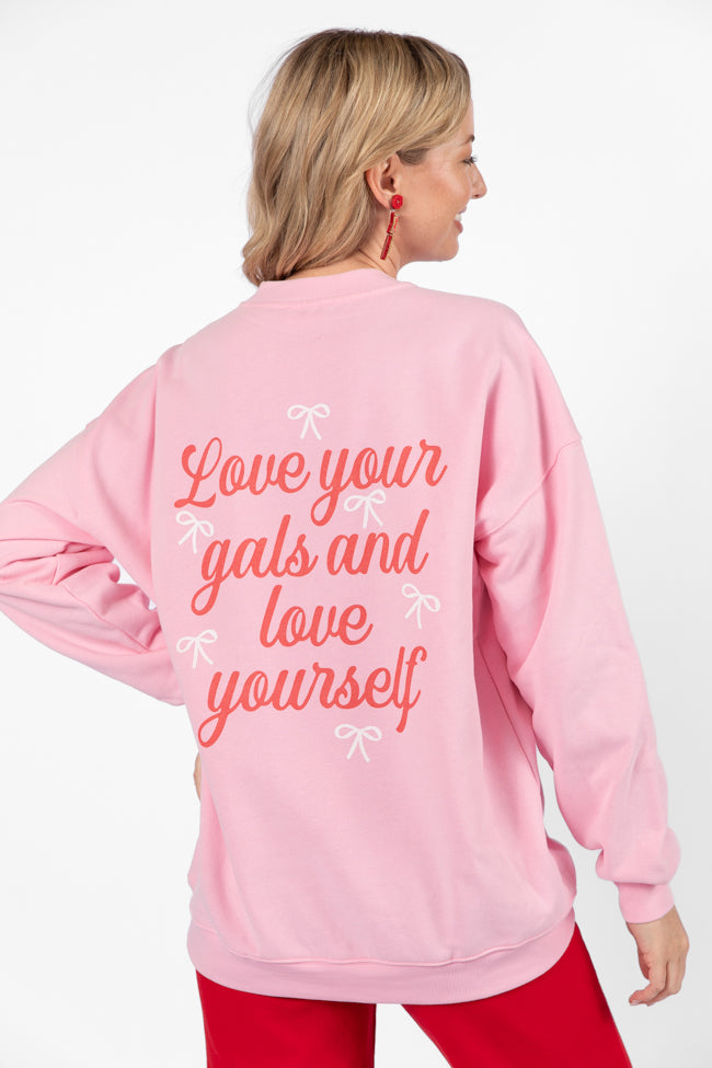 Love Your Gals And Yourself Light Pink Oversized Graphic Sweatshirt Perfect Cheap Pice