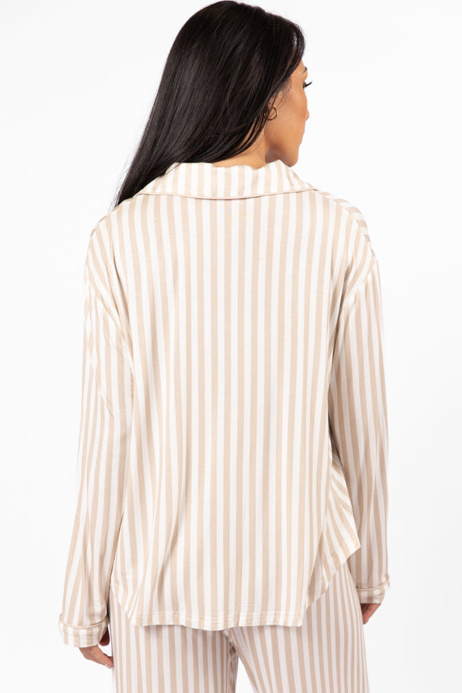 Good To Get Away Neutral Stripe Long Sleeve Pajama Top Really For Sale