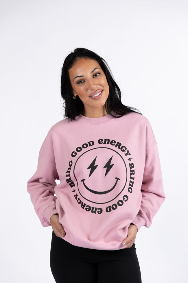 Bring Good Energy Mauve Oversized Graphic Sweatshirt Online