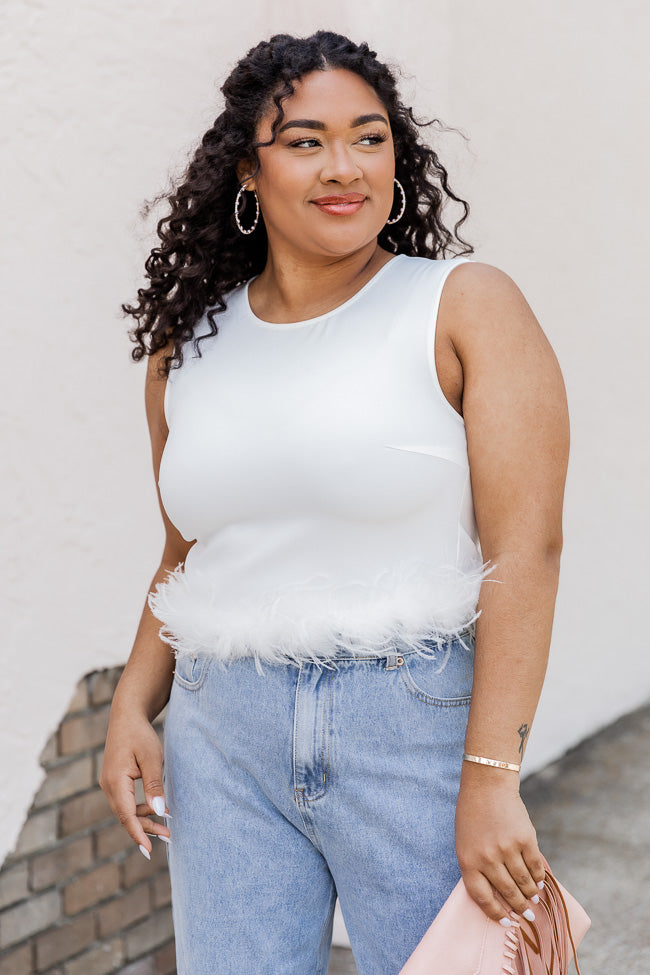 Here's Your One Chance White Feathered Hem Tank FINAL SALE