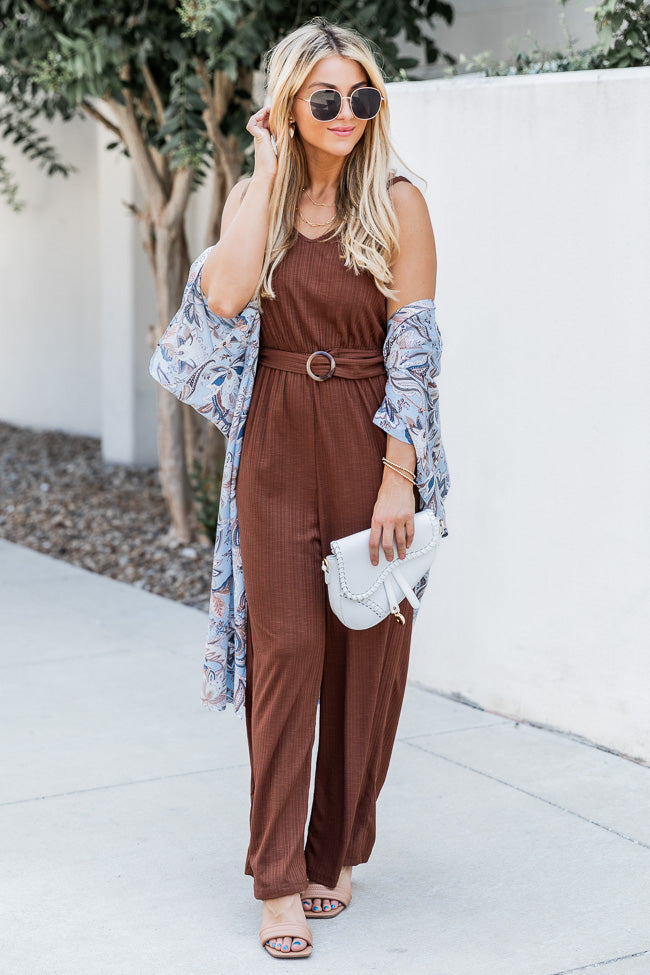 Talk A Lot Brown Tank Belted Jumpsuit FINAL SALE Clearance Buy