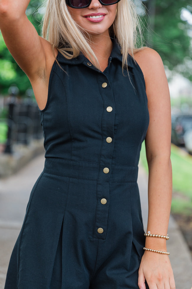 Somewhere Sunny Black Collared Button Up Romper Websites For Sale