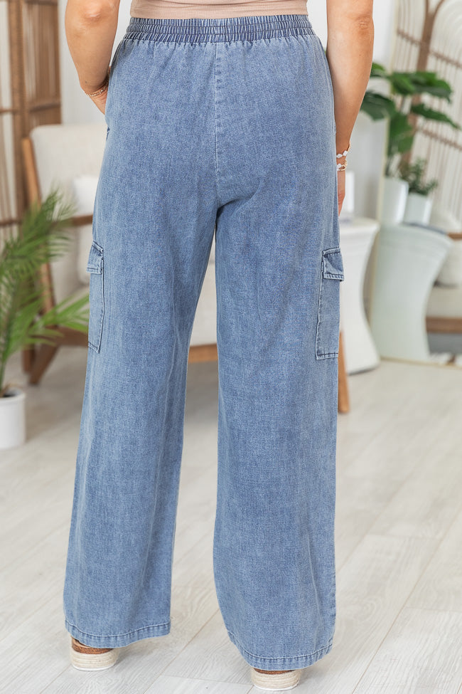 In The Clouds Medium Wash Chambray Cargo Pants Shop For Cheap Online