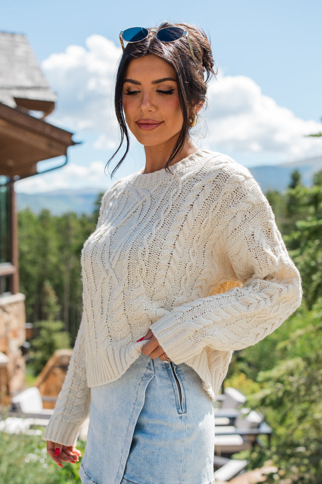 Fall Sentiments Cream Cable Knit Crew Neck Sweater Outlet Locations Cheap Online