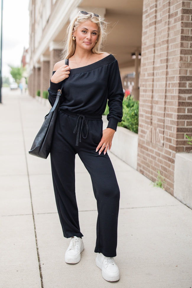 Memory Lane Black Off The Shoulder Knit Jumpsuit FINAL SALE Outlet Low Pice Fee Shipping