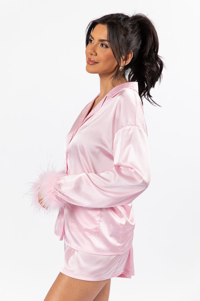 Early Riser Pale Pink Satin Pajama Top Cheap High Quality