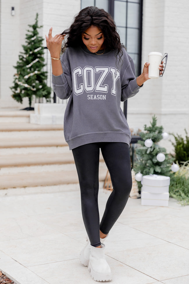 Cozy Season Charcoal Corded Graphic Sweatshirt Free Shipping Marketable