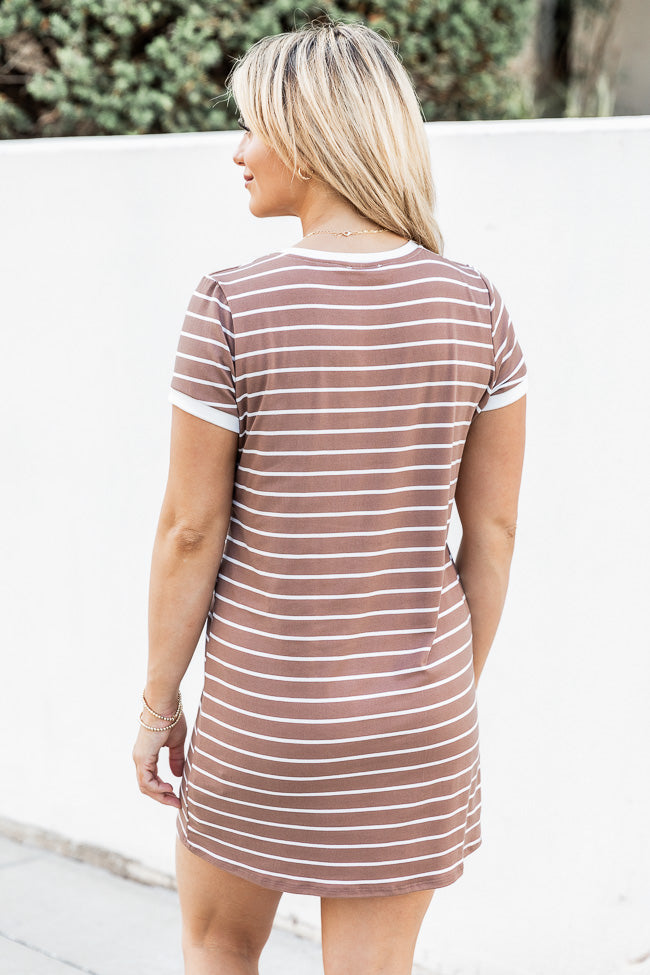 Blissful Days Brown And White Striped T-shirt Dress FINAL SALE Free Shipping Pay With Visa