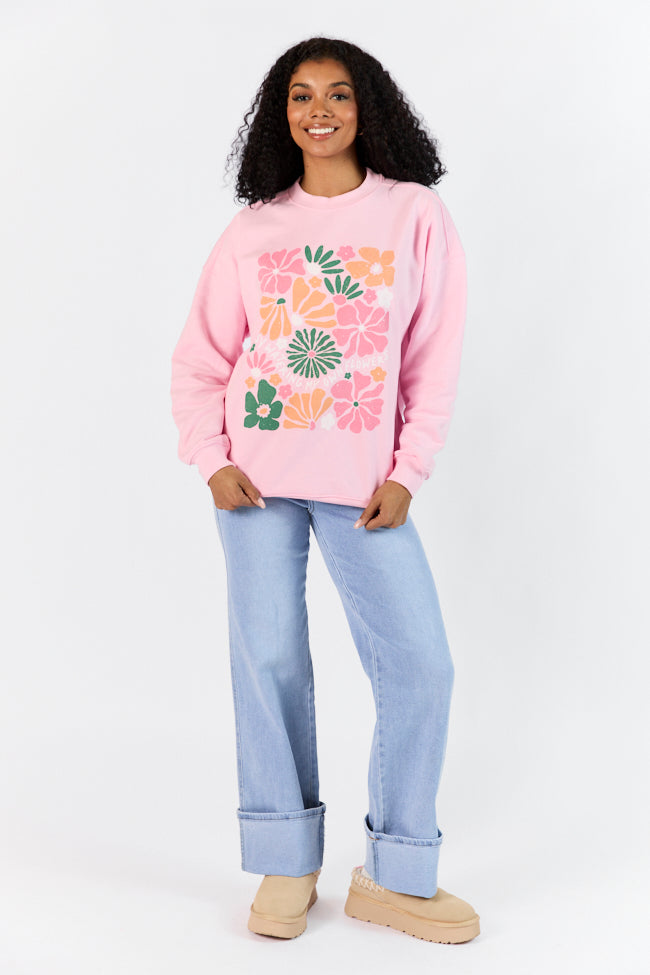 Busy Watering My Flowers Light Pink Oversized Graphic Sweatshirt Discount Shop For