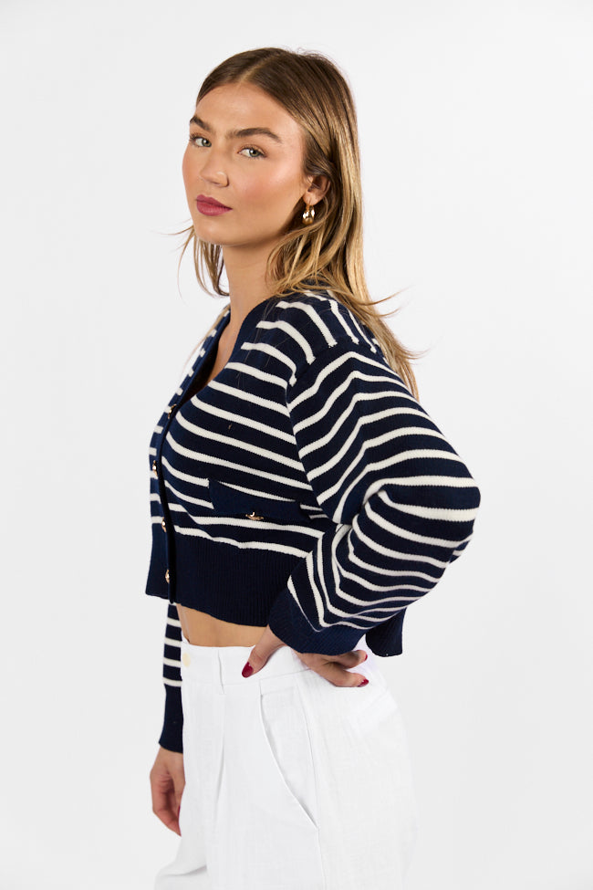 Back In Style Navy and Ivory Striped Cardigan Sale Explore