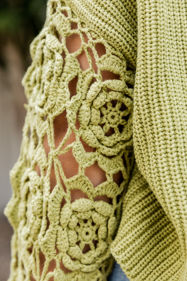 Always My Favorite Green Crochet Sleeve Sweater FINAL SALE Buy Cheap Outlet Locations