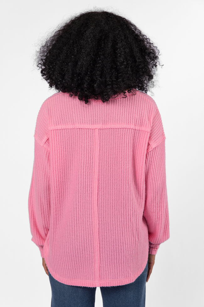 Idle Hands Pink Waffle Knit V-Neck Oversized Knit Top With Paypal Sale Online