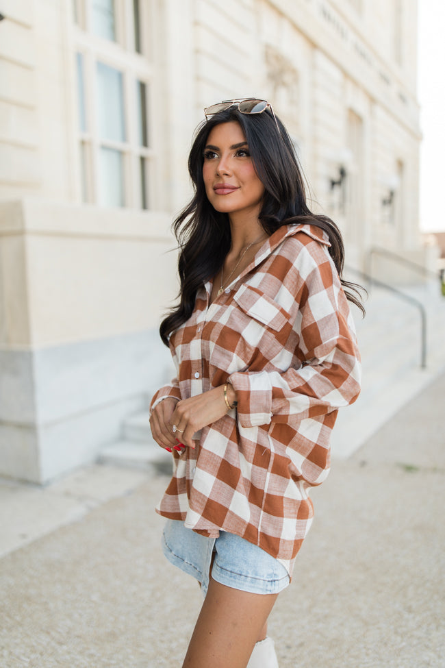 Made Me Realize Tan Plaid Button Front Shirt FINAL SALE Good Selling Online