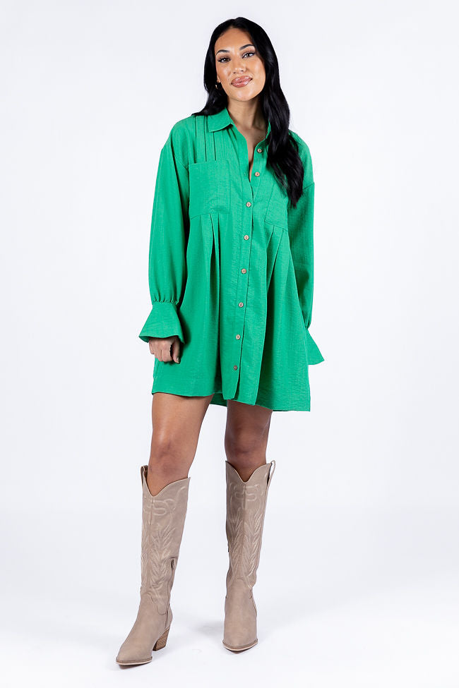 Write This Down Green Button Up Shirt Dress With Credit Card Cheap Pice