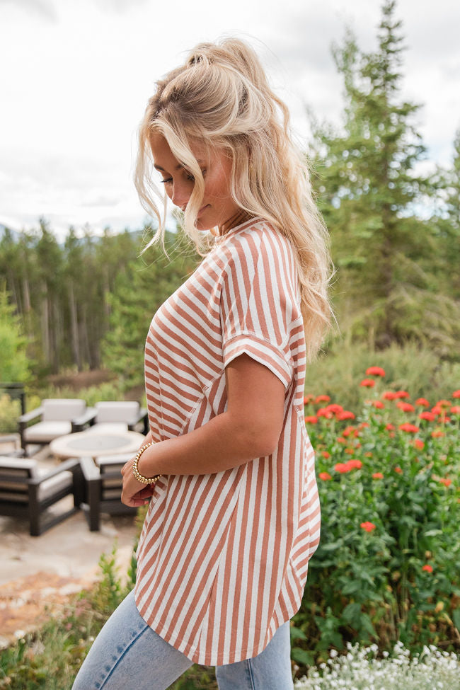 Had It All Tan and Ivory Oversized Stripe Tee Cheapest Pice Cheap Pice