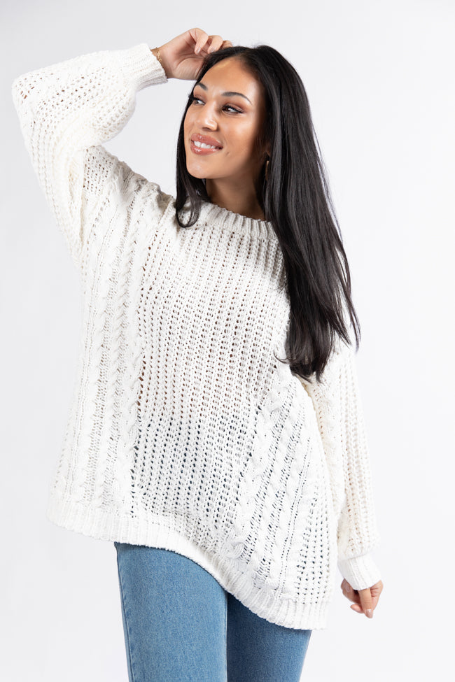 Wide Open Spaces Ivory Oversized Chenille Crew Neck Sweater Clearance Order