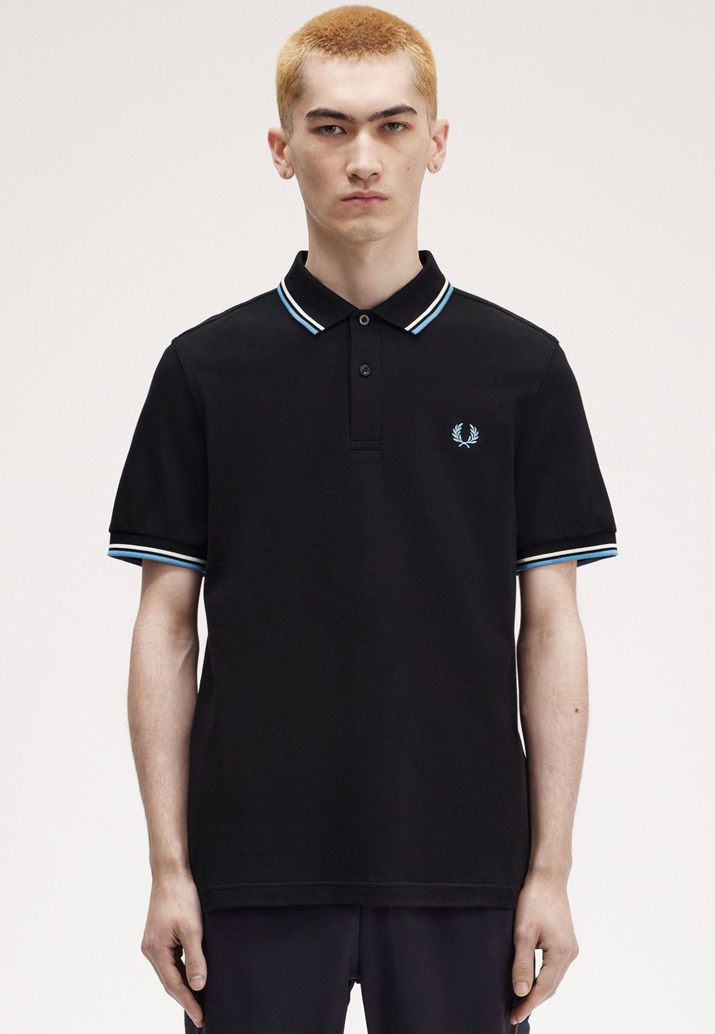 Fred Perry - The Twin Tipped Blk/Ecru/Softblu - Polo Free Shipping Popular