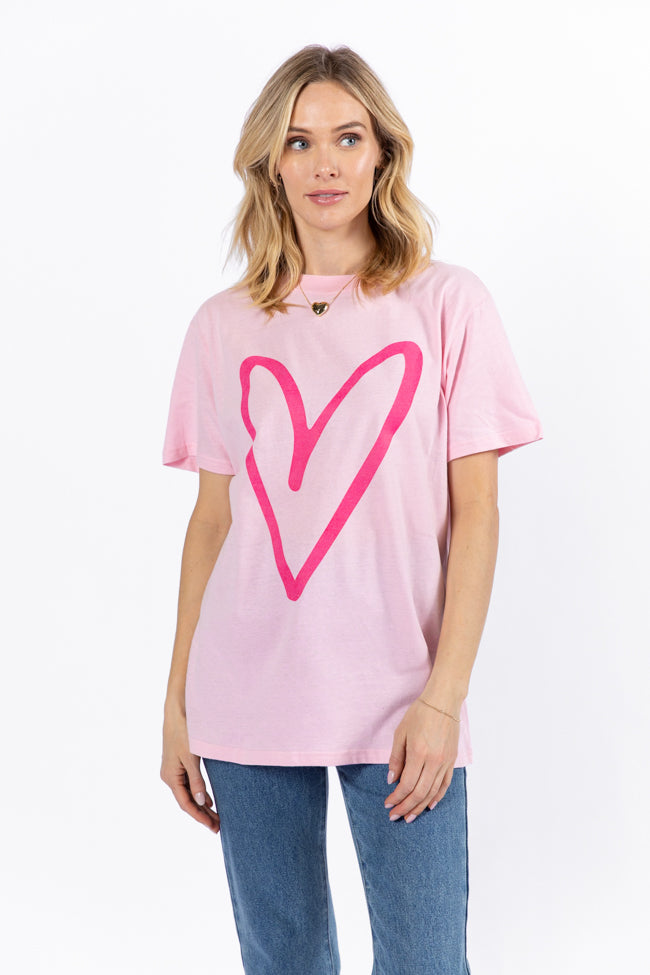 Heart Sketch Light Pink Oversized Graphic Tee Limited Edition Online