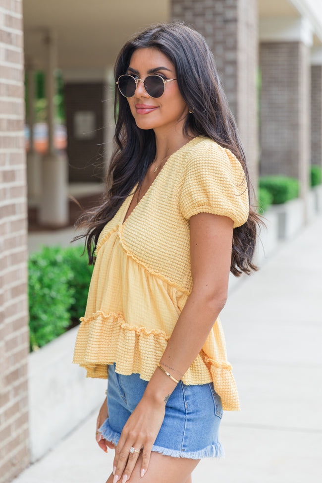 Rays Of Hope Yellow Waffle and Gauze Babydoll Top FINAL SALE Clearance Latest