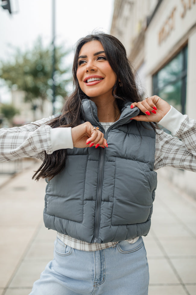 Sights To See Slate Cropped Puffer Vest Buy Cheap 2025 Unisex