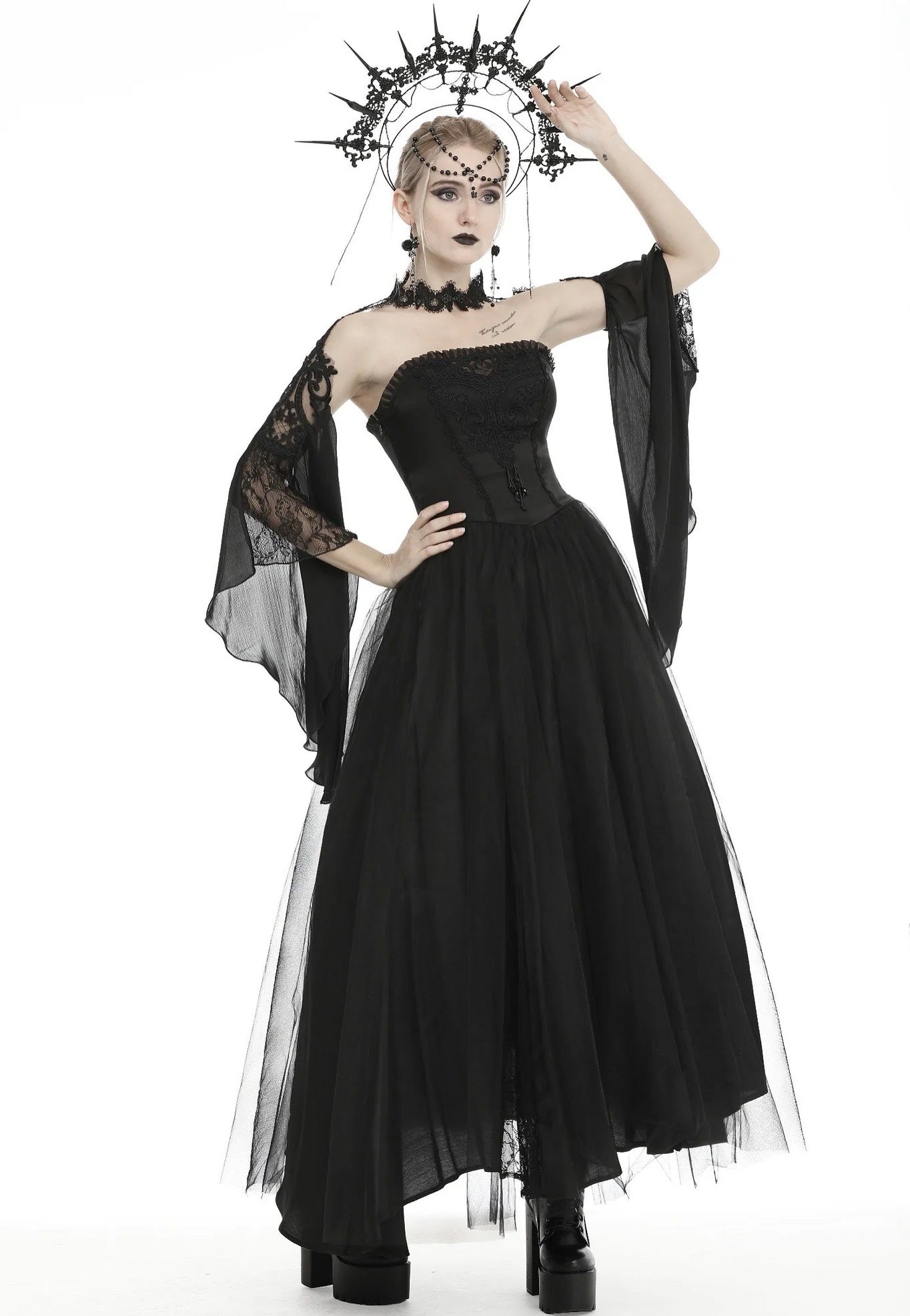 Dark In Love - Gorgeous Beaded Tulle Maxi Gothic Wedding Black - Dress Stockist Online