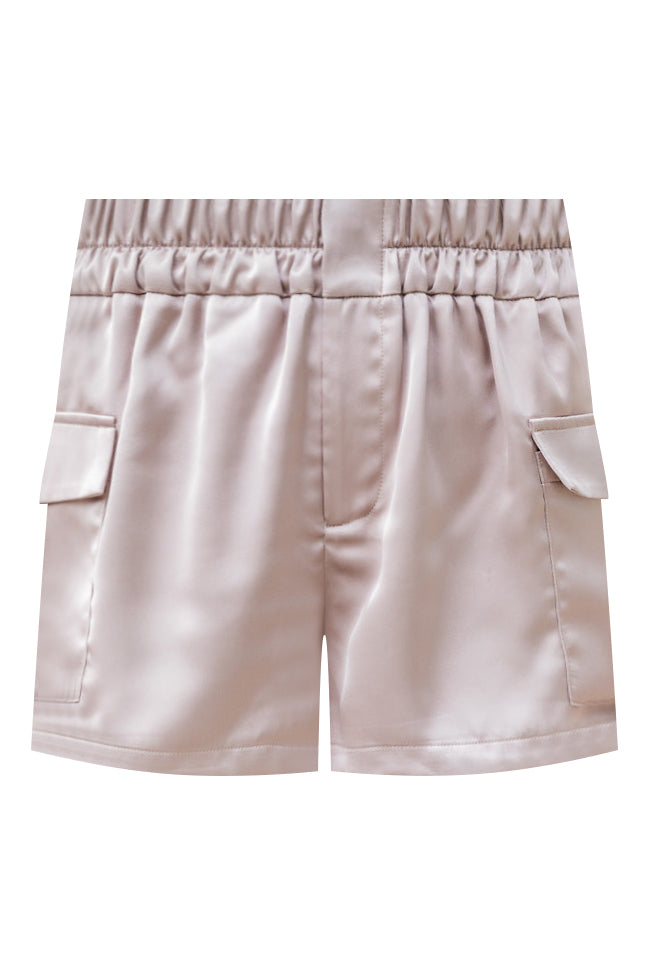 The Right Move Taupe Satin Cargo Shorts FINAL SALE Outlet Fashionable