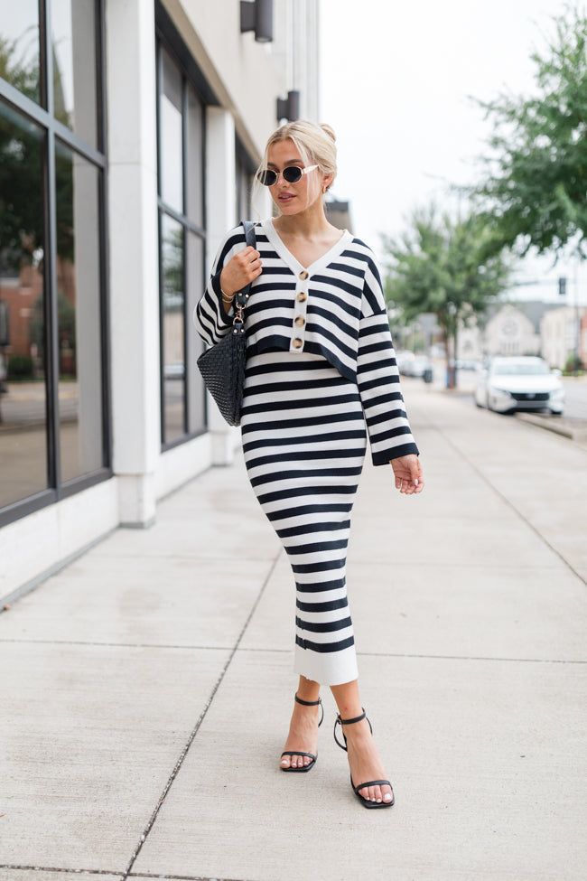 Feels Like Love Black and White Striped Dress and Cardigan Set FINAL SALE Supply