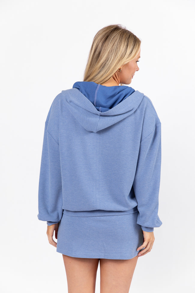 Tried It All Blue Ribbed Knit Full Zip Sweatshirt Clearance Online Fake