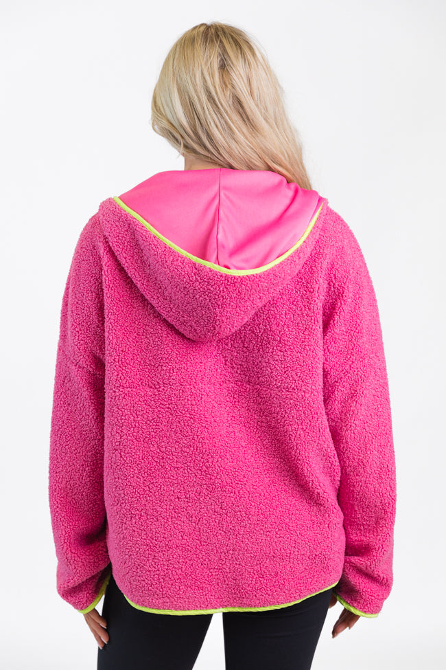 My Go To Pink and Green Sherpa Quarter Zip Hooded Pullover FINAL SALE Latest Sale Online