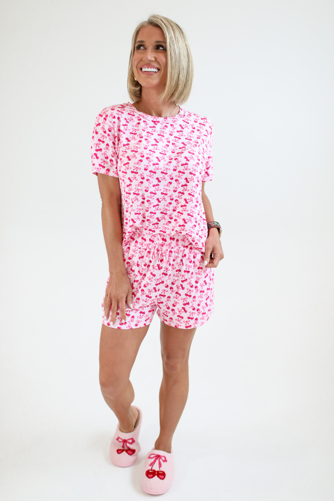 Over the Moon Cherry Hearts Pajama Top Kalee Rogers x Pink Lily FINAL SALE Discount Choice