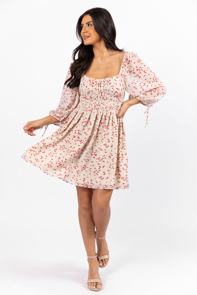 Unconditional Love Ivory Heart Print Mini Dress FINAL SALE Purchase For Sale