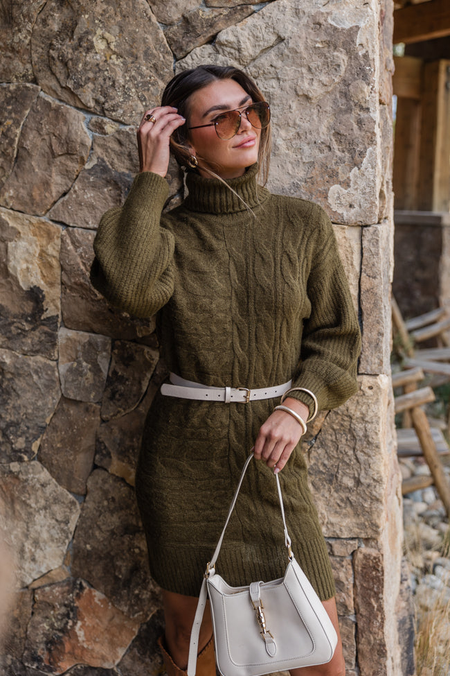 Sweetest Harmony Olive Textured Turtleneck Dress FINAL SALE Best Wholesale