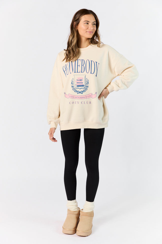 Homebody Club Sweet Cream Oversized Graphic Sweatshirt Cheap Sale Discounts