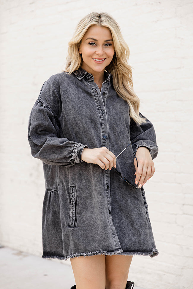 Start Looking Charcoal Chambray Long Sleeve Mini Dress FINAL SALE Recommend For Sale